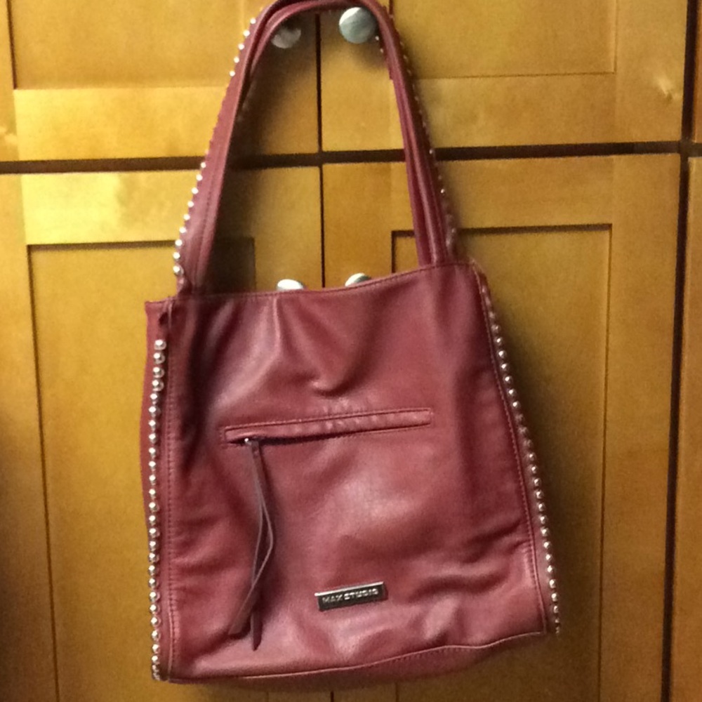 Max Studio Burgundy Studded Talo Vegan Leather Bag - Picture 2 of 16